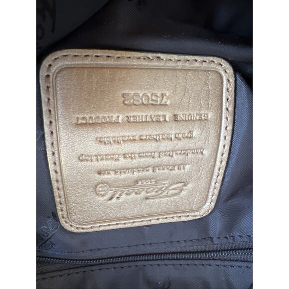 Fossil Tan/Gold Pebbled Leather Handbag Bag Purse #75082 Key Charm Classic READ - Picture 12 of 16